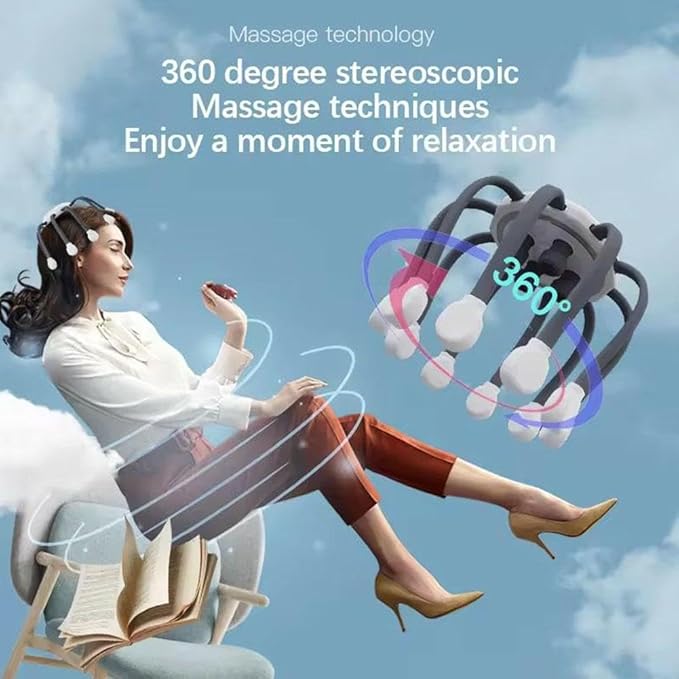 Head Massager, Electric Scalp Massager,Octopus Head Massagers Scalp,Electric Scalps Massagers with 10 Vibrating Points, 5 Modes and Smart Timing, Relieves Scalps Pressure RJSQAQE