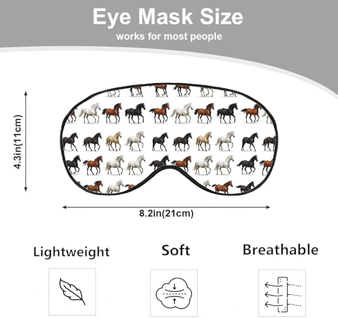 Silk Brown White Horse Eye Mask Animal Design, Adjustable Strap for Sleeping Travel Nap Shift Work Office - Bloomnest