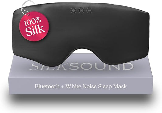 SilkSound 100% Mulberry Silk Bluetooth Sleep Mask for Side Sleepers, Sleeping Eyemask with Bluetooth Headphones, Eye Mask Headphones, Sleep Headphones for Side Sleepers, White Noise Head Phones - Bloomnest