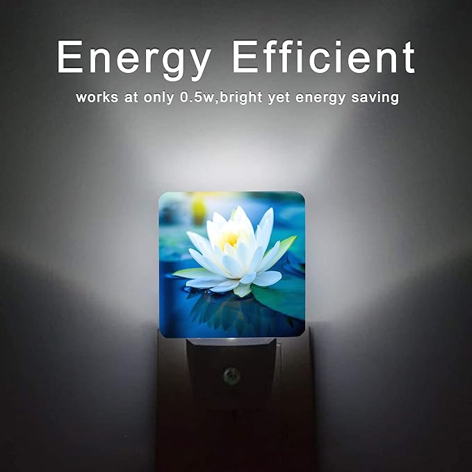 White Lotus Night Light,Beautiful Flower Plug-in Night Lights with Dusk-to-Dawn Sensor for Bedroom, Bathroom and Living Room 0.5W Sleep Friendly lamp for for Girlfriend/Boyfriend Gift - Bloomnest