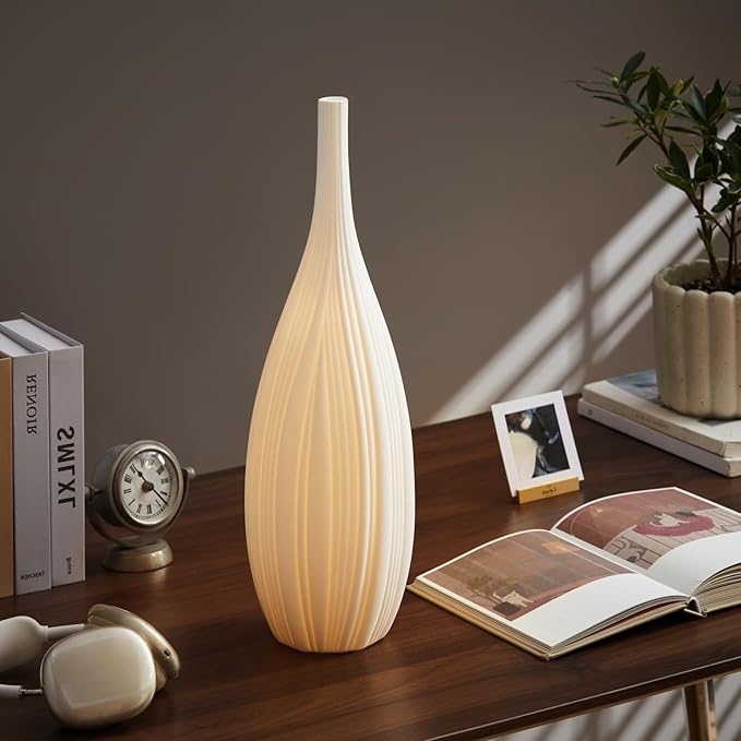 RONDURE 20.6" Modern Ceramic Table Lamp, Modern Bedside Lamps for Bedroom, Living Room and Nightstand, White Translucent Ceramic Shade, Warm Ambient Lighting, Home Decor - Bloomnest