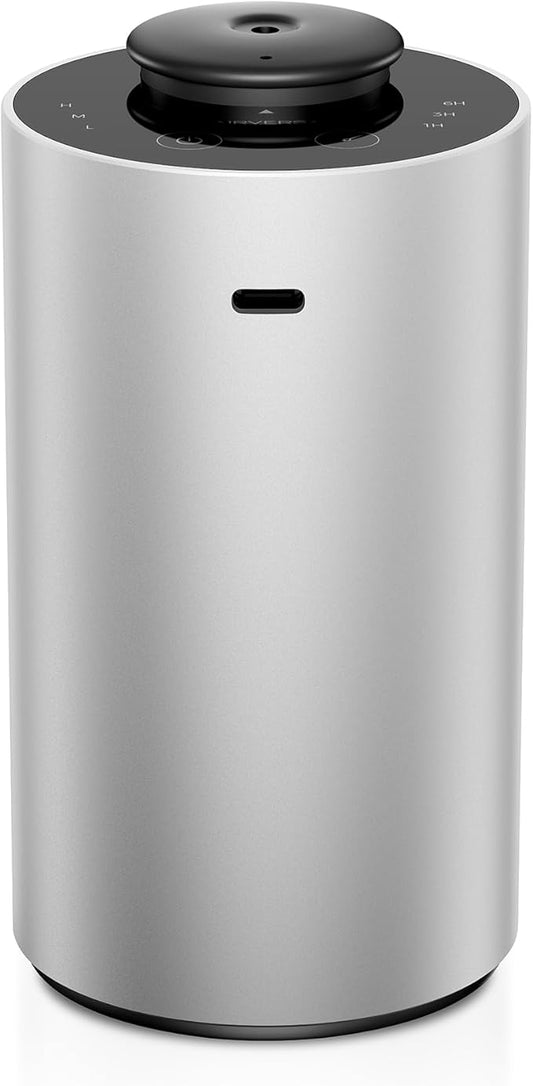 Airversa Waterless Essential Oil Diffuser for Home Aromatherapy Scent Diffusers with 3 Countdown Timer Settings or Timer-Off, 3 Mist Levels for Car Room Studio Office, ANX Premium Metal Silver - Bloomnest