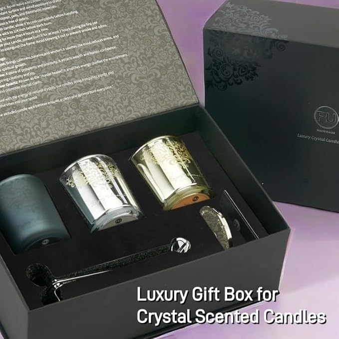 Luxury Scented Candle Gift Set – 3 Crystal Soy & Beeswax Aromatherapy Candle with Snuffer Lid & Wick Trimmer,7oz/each | Floral & Citrus Scents, Candles for Women, candles for home Scented & Relaxation - Bloomnest