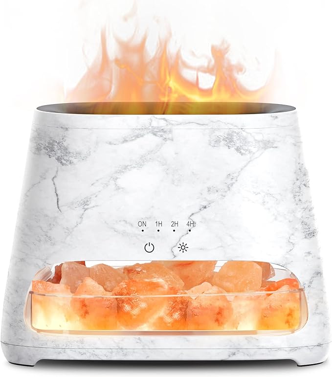 SALKING 2-in-1 Ultrasonic Essential Oil Diffuser & Himalayan Salt Lamp, Aromatherapy Diffuser Cool Mist Humidifier with 3 Brightness, Salt Therapy Lamp, 100% Pure Himalayan Salt Rock, 150ml (Marble) - Bloomnest