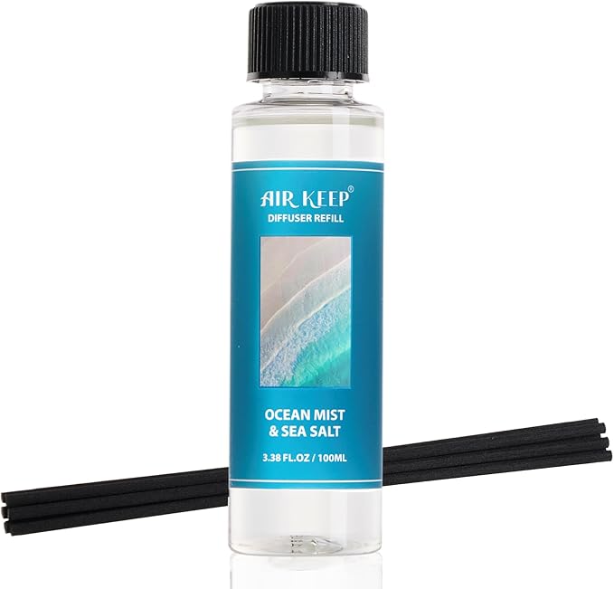 Airkeep Reed Diffuser Set,1.69 fl oz (100 ml) - Ocean Mist&Sea Salt Oil Diffusers with 8 Reed Sticks,Home Fragrance Reed Diffuser for Bathroom Shelf Decor - Bloomnest