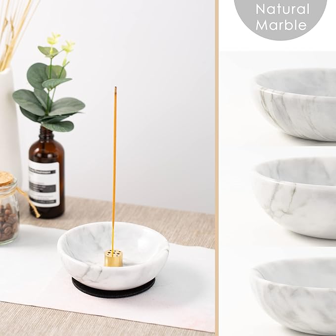 4 in 1 Incense Burner, Marble Palo Santo Holder, Smudge Bowl for White Sage, Sage Holder Incense Cone Holder 4.7 inches Ash Catcher Tray for Meditation - Bloomnest