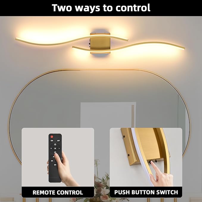 Battery Powered Wall Sconces Set of 2, Gold 39" LED Dimmable Wall Sconce with Remote Control/Timer/Memory, USB Rechargeable Wall Lights for Living Room, Bedroom, Hallway Wireless scones Lighting - Bloomnest