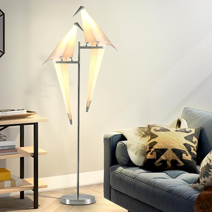 MORE CHANGE 68In Bird Floor Lamp, Modern Origami Bird Lamp, Silver Swinging Crane Pendant Light Fixtures for Living Room Bedroom Dinning Room Office - Bloomnest