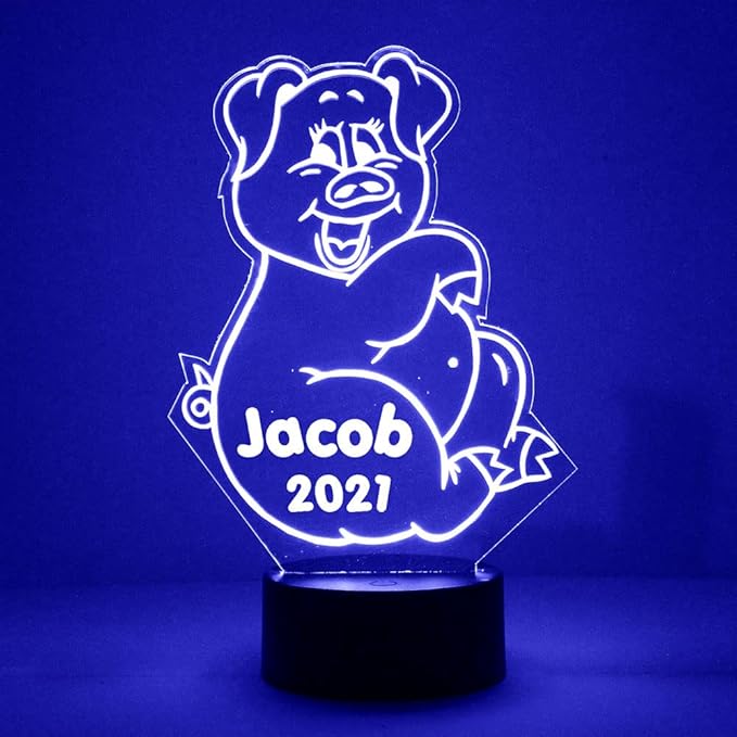 MMS Pig LED Night Light Lamp, Personalized with Your Name or Text, Remote Control with 16 Colors, 4 Light Modes, Customized Gift LED Lamp Sign Display Lights Up, USB Cord or Battery - Bloomnest