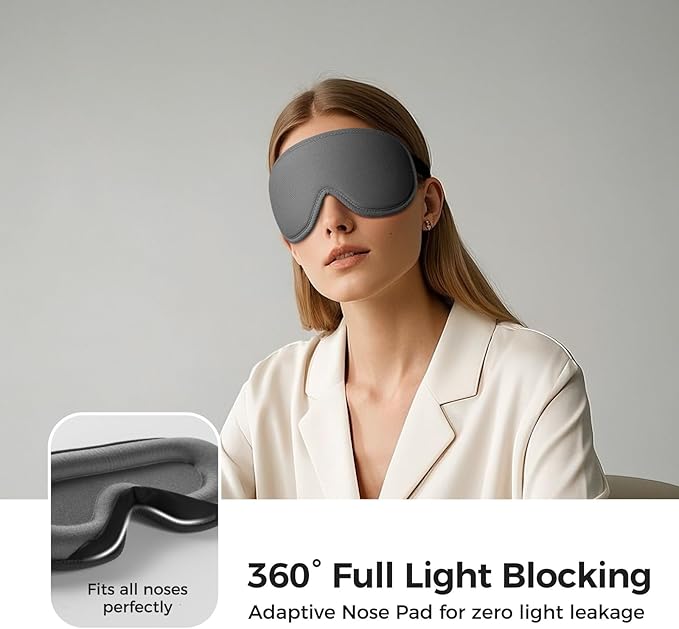 pack all Light Blocking Sleep Mask for Men and Women, 3D Eye Mask for Pressure-Free Sleep, Soft Sleeping Eye Cover with Adjustable Elastic Strap, Grey - Bloomnest