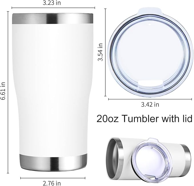 DOMICARE 20oz Tumbler with Lid Stainless Steel Tumblers Bulk, Double Wall Vacuum Insulated Coffee Travel Mug Powder Coated Tumbler, 1 Count (Pack of 1) White