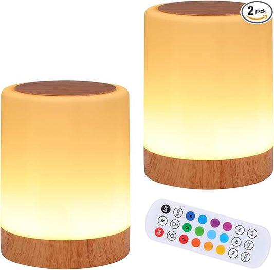 OORUN Touch Bedside Table Lamp,13 RGB Colors & 5 Brightness, USB Rechargeable Desk Lamp, Remote Control Dimmable Light with RGB Color Changing,Portable Lamp for Baby (2 Pack Brown) - Bloomnest