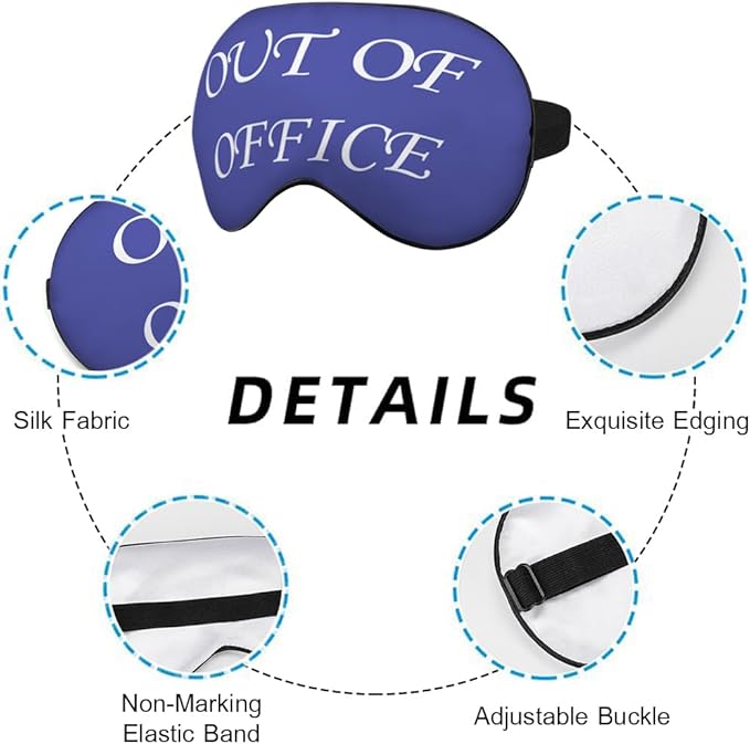 Out of Office Sleep Eye Mask Eye Cover Warning Reminder Slogan Blue White Silk Eye Mask for Sleeping with Adjustable Strap for Travel Nap Shift Work Office - Bloomnest