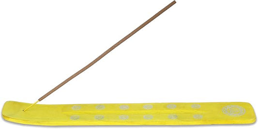 Bless-International Traditional-Handmade-Burner Wooden-Incense-Stick-Holder Ash-Catcher-Stand for-Aromatherapy-Meditation-Yoga (Positivity Yellow) 10 Inches, Pack of 1 - Bloomnest