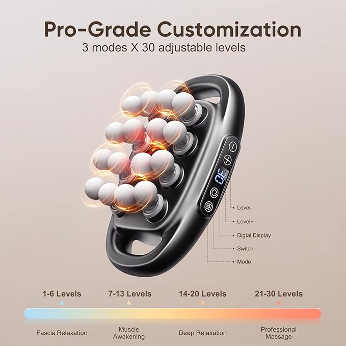 16-Drive Massage Gun Deep Tissue - 2025 Upgrade 8-Head Back Muscle Massager with 3 Modes & 30 Intensities, Portable Quiet Percussion Massager for Legs, Waist, Back, Neck, Buttocks Muscles Pain Relief - Bloomnest