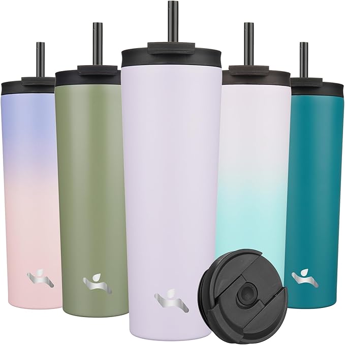 30 OZ Insulated Tumbler with Lid and 2 Straws Stainless Steel Water Bottle Vacuum Travel Mug Coffee Cup,Taro - Bloomnest