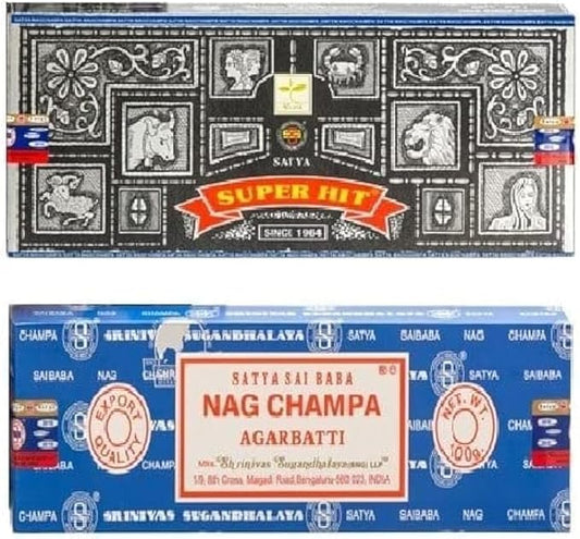 Satya Nag Champa and Superhit 100 gram Incense Sticks for Positivity, Meditation, Relaxation, Yoga, Healing Giftbrit