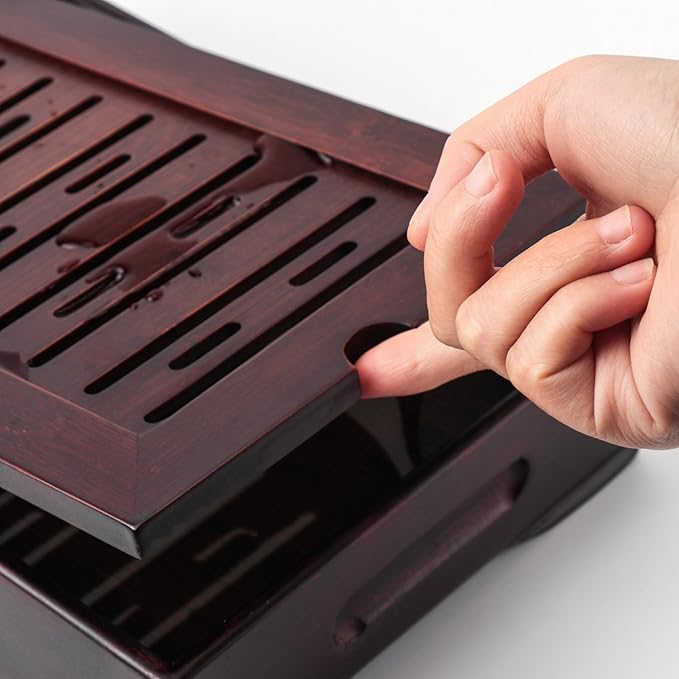 Mini Bamboo Chinese Tea Tray - 11 x 7 inch Japanese Tea Serving Tray, Small Gongfu Tea Table Set with Reservoir Type Water Storage Box (M) - Bloomnest