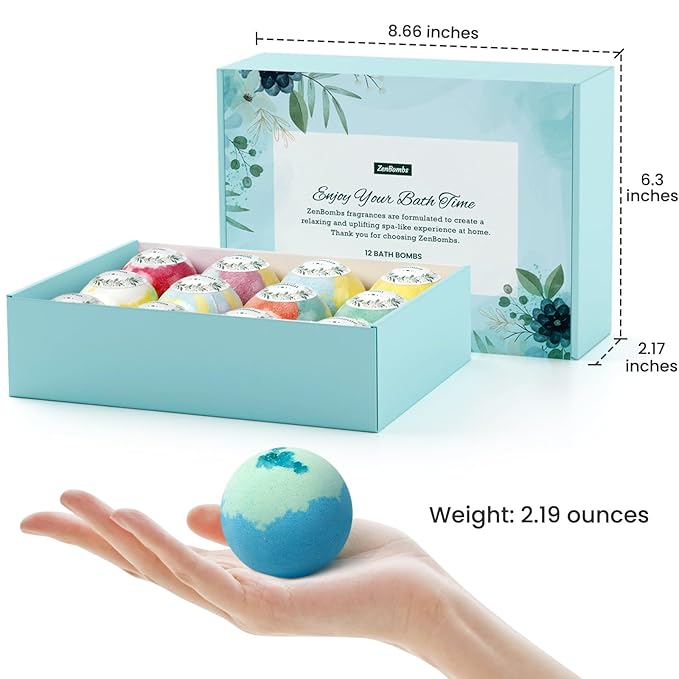 Bath Bombs for Women, 12pcs Handmade Natural Bath Bomb, Stocking Stuffers, Mothers Day Presents for Mom, Bath Bomb with Shea Butter, Valentines Day Gifts for Her and Him - Bloomnest