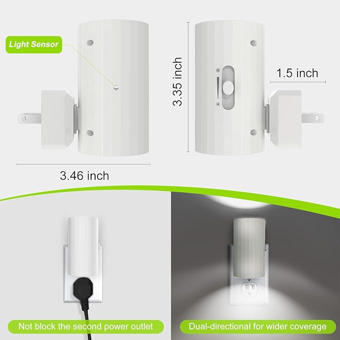 Modern Led Night Lights - Sensor Dusk To Dawn, 5000K Daylight White, Dimmable 0-100 LM, 2 Pack for Bathroom, Bedroom, Kitchen, Toilet, Hallway - Bloomnest