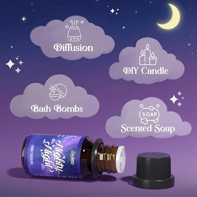 SALUBRITO Good Night Fragrance Oils, Premium Essential Oil Set for Diffuser, Soap, Candle Making scents, Nighty Night, Well Rested, Tranquility, Sweet Dream, Bed Time, Lavender Breeze - Bloomnest
