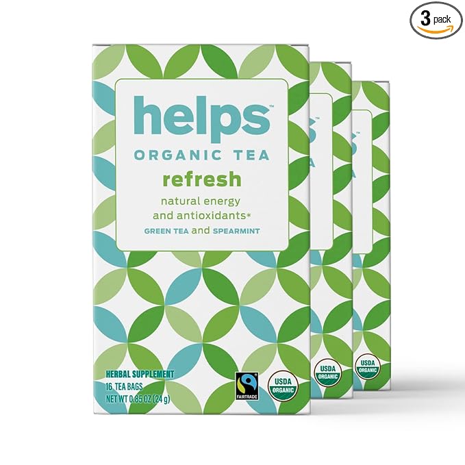 HELPS TEAS | Helps Refresh | Organic Green Tea with Spearmint. Natural Energy, Antioxidant, Slimming And Thermogenic Herbal Tea| 16 Tea Bags - Pack of 3 | - Bloomnest