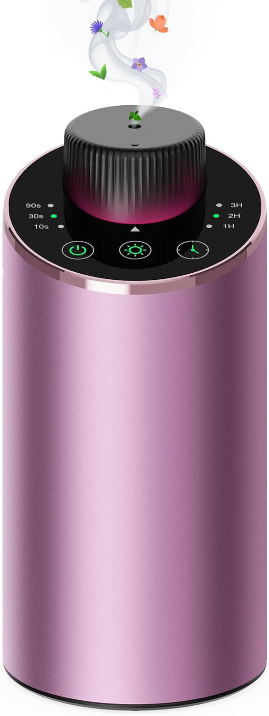 Waterless Essential Oil Diffuser Scent Aromatherapy Diffusers for Home Large Room, Car, Office, Portable Battery Operated Cordless Air Freshener, 4 Timers & 3 Mist Levels, 100ml Capacity (Pink) - Bloomnest