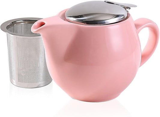 Small Ceramic Teapot With Stainless Steel Infuser, Heat Resistant, Perfect Tea Maker, Pink Teapot 350ml/12.0oz