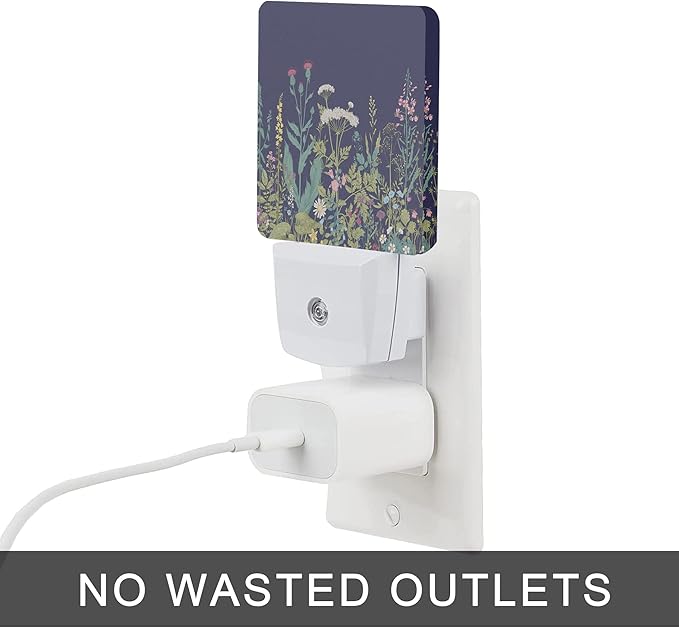 Herbs and Wild Flowers Night Light,Night Lights Plug into Wall 0.5W Sleep Friendly for Boys Girls Led Night Light Dusk to Dawn Sensor Nightlight for Stairway/Hallway/Bedroom - Bloomnest