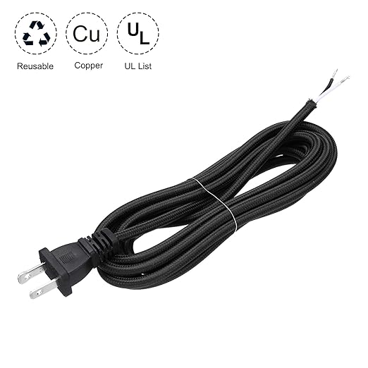 uxcell 8Ft 18/2 Cloth Covered Lamp Cord with Plug, Vintage Electrical Lamp Cord with Stripped Ends for Extension Wiring DIY Repairing, Black - Bloomnest