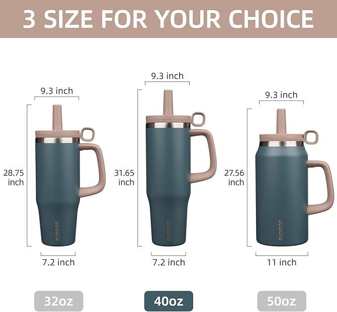 BJPKPK Insualted Tumblers with Handle and Straw 40oz Stianless Steel Travel Coffee Mug Thermal Cups with Lid,Navy Blue - Bloomnest
