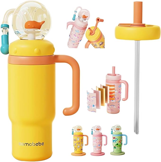 Stainless Steel Whale Fountain Tumbler with Handle 2025 Drinking Cup with Whale Squirt Insulated Travel Tumblers Kids Weighted Sippy Cup No Spill Cute Water Bottle with Lids and Straws Leak Proof (A4) - Bloomnest