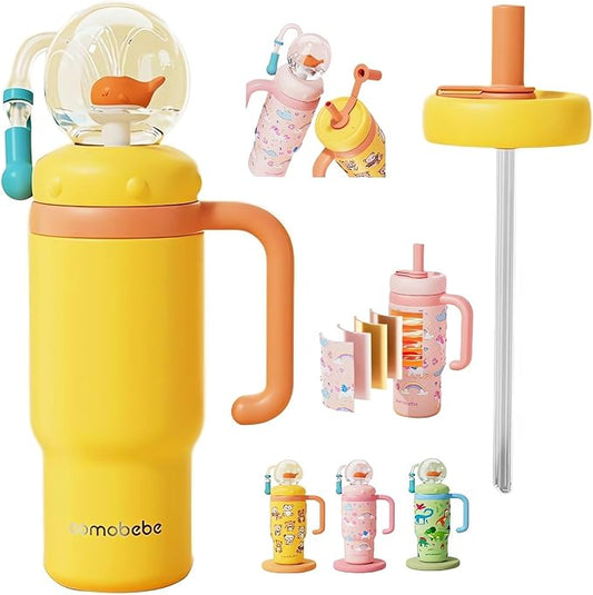 Stainless Steel Whale Fountain Tumbler with Handle 2025 Drinking Cup with Whale Squirt Insulated Travel Tumblers Kids Weighted Sippy Cup No Spill Cute Water Bottle with Lids and Straws Leak Proof (A4) - Bloomnest
