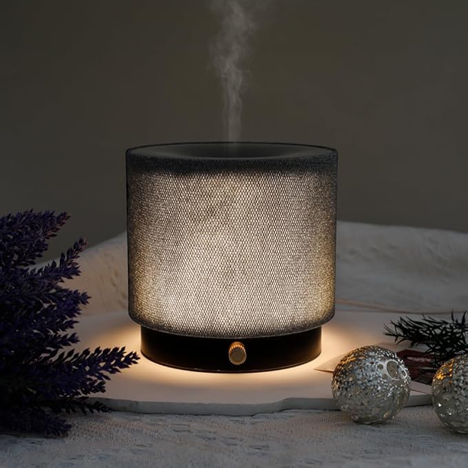 Elegant Fabric Aroma Diffuser - Quiet Essential Oil Diffuser with Soft Night Light, Perfect for Home, Office, and Yoga Space (M35-Black) - Bloomnest