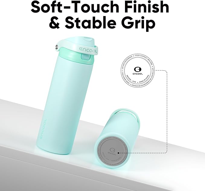 ENCOOL Leakproof Insulated Water Bottle with Straw Dual-Sip Water Bottle Bag-Safe Design for Work, Commute & Gym – Keeps Drinks Cold All Day, 32 oz, Ice Blue ENCOOL