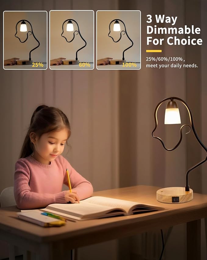Touch Control Modern Table Lamp - Creative Hat Desk Lamp with USB C and A Ports, Cute Bedside Lamp, Wooden Base,Glass Shade, Unique Lamps for Home Decor, Living Room, Gifts (Hat Not Included) - Bloomnest