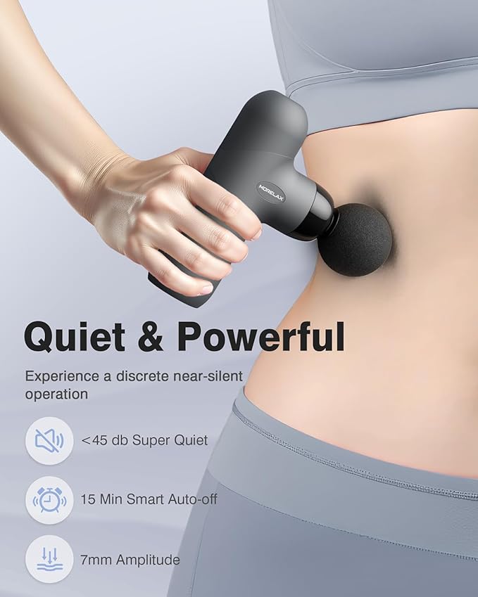 Mini Massage Gun, Percussion Muscle Massager for Back Pain Relief, Compact Sports Travel Massage Gun with 6 Massage Heads 4 Speeds, Gift for Her, Home, Athletes - Bloomnest