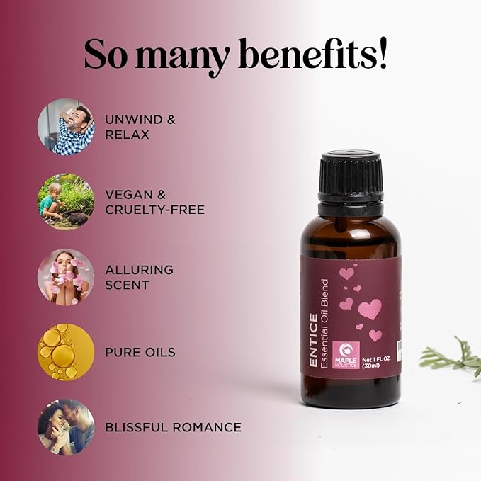 Entice Essential Oil Blend for Diffuser - Passionate Blend of Aromatherapy Oils for Couples with Lavender Palmarosa Clary Sage and Ylang-Ylang Essential Oil - Ignite The Romance Essential Oils Blend - Bloomnest
