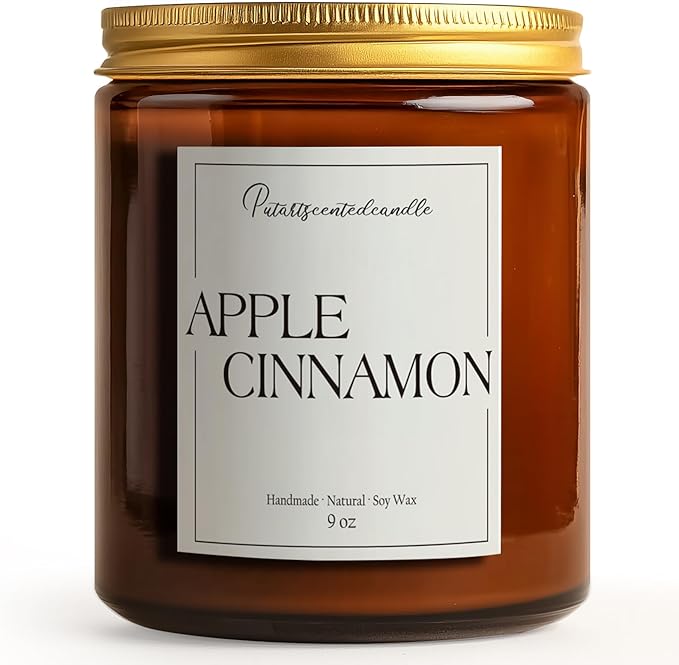 Cinnamon Apple Scented Candles for Home, Natural Soy Wax Aromatherapy Candle Gifts for Men & Women, Highly Scented & Long Lasting Non Toxic Jar Candle for Stress Relief (9oz) - Bloomnest