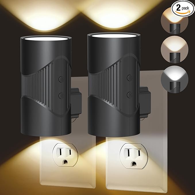easuntec Night Lights Plug into Wall, Plug in Night Light, Night Light, Dusk to Dawn Light Sensor, 3 Light Modes, Dimmable Night Lights for Bedroom Bathroom Hallway Kitchen Stairs (Black, 2 Pack) - Bloomnest