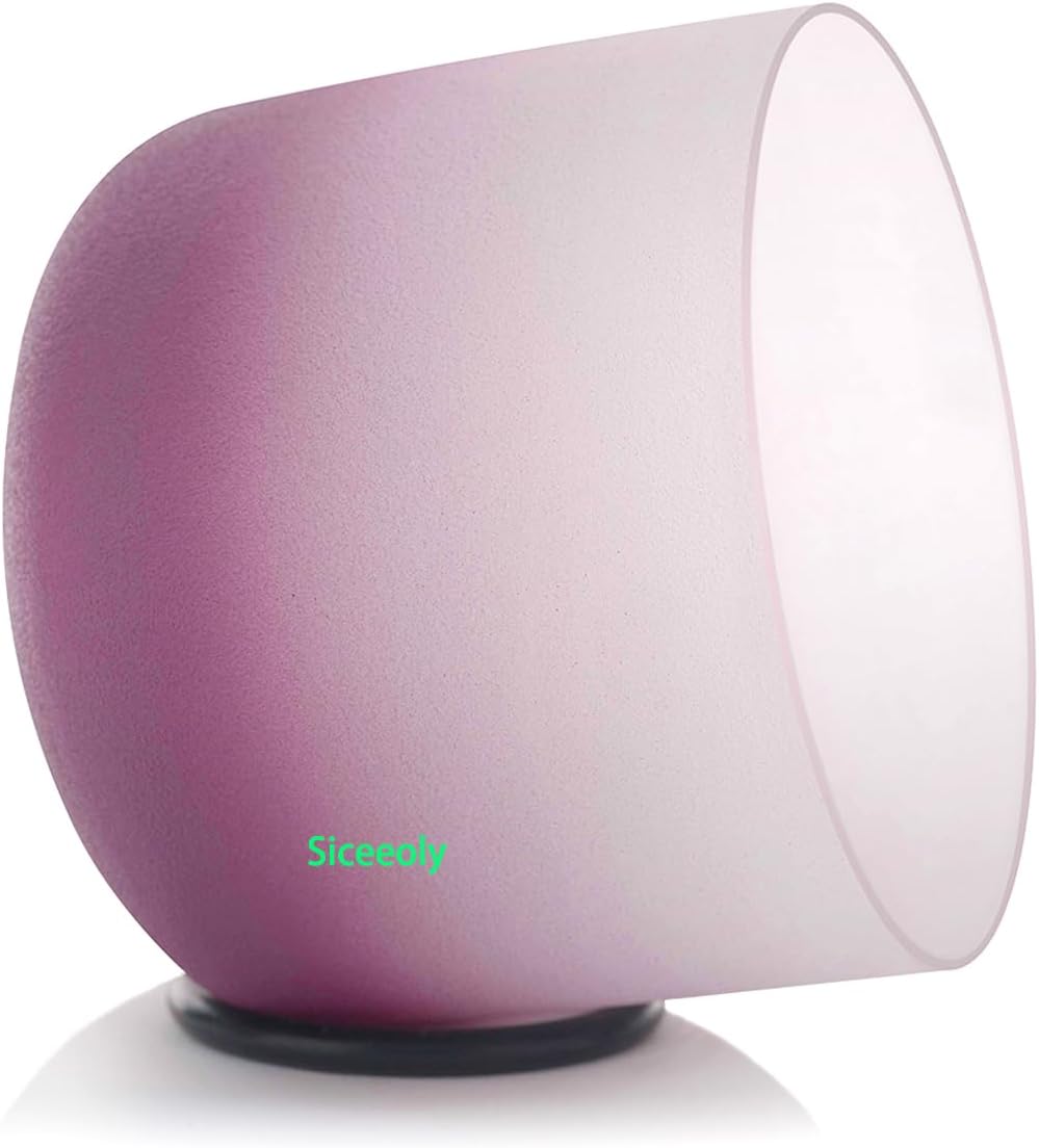 Singing Bowl 7 inch B Note 432Hz Purple Color Crown Chakra Quartz Frosted Crystal Meditation Bowl with Carrying Case Suede Mallet and O-ring