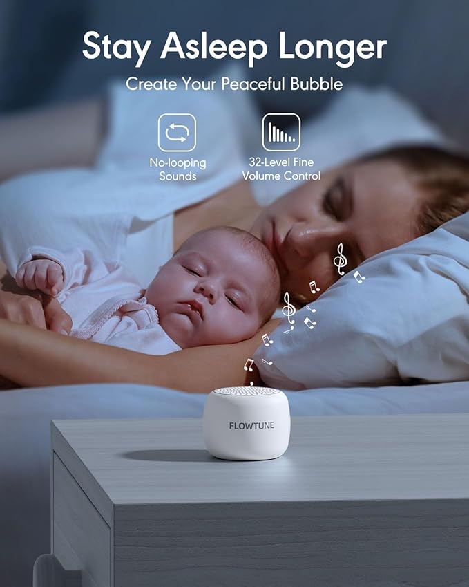 Sound Machine Flowtune White Noise Machine for Baby Adults, Mini Portable Sound Machine for Travel, 6H Timer, 18 Soothing Sleep Sounds Gift - Bloomnest