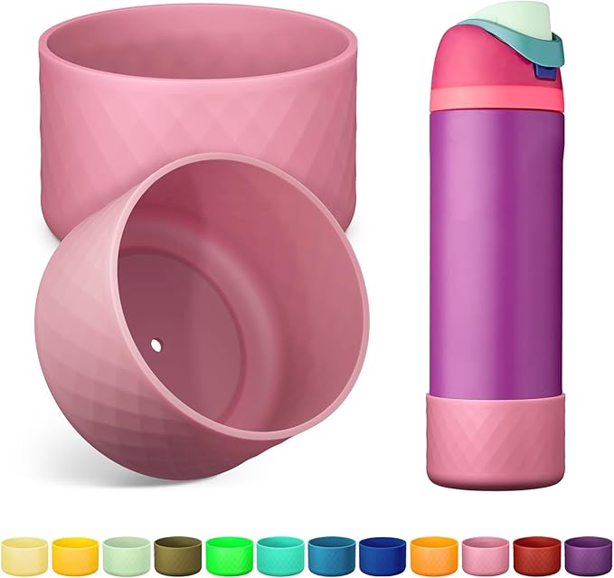 2PCS Silicone Water Bottle Boot for Owala 24oz 32oz 40oz, Anti-Slip Protective Sleeve Bottom Bumper Protector for FreeSip, Twist, and Flip Stainless Steel Water Bottles Alwenid
