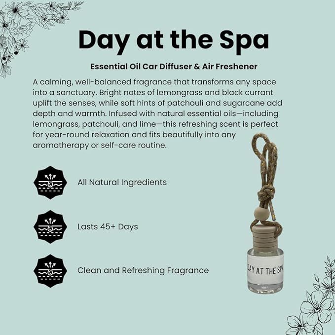 Day at the Spa Hanging Car Air Freshener – Long Lasting Essential Oil Diffuser for Car, Closet, Bathroom – 2-Pack Natural Scent Deodorizer for women and men. - Bloomnest