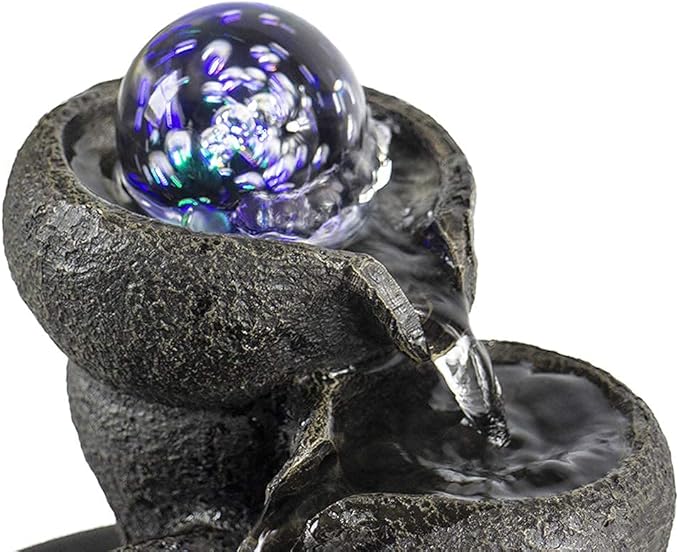 Ferrisland Tabletop Waterfall Fountain - 3-Step Modern Water Fountain with LED Light for Office Desktop Decor - Bloomnest