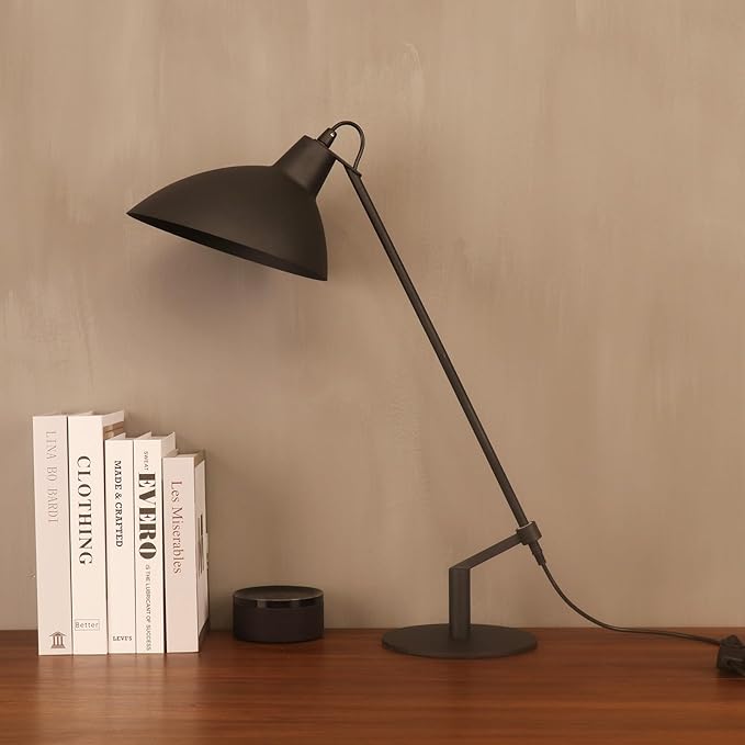 Desk Lamp Modern Industrial 100% Metal Table Lamp 22", Soft White Light (3000K) with Adjustable Switch, Ideal for Office Bedroom Study Room Living Room Nightstand Bedside Lamps Sand Black - Bloomnest