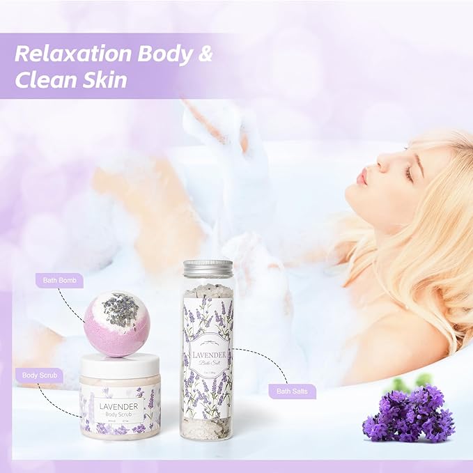 Lavender Spa Gifts Set, 11 Pcs Bath Gift Set for Women, Relaxing Spa Gifts, Home Spa Products, Birthday Gifts for Women Valentine's Day