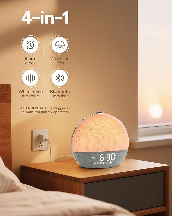 Sunrise Alarm Clock, White Noise Sound Machine, Sunlight Alarm Clocks for Bedrooms, 9 Natural Wake Up RGB Night Light, 30 Soothing Sounds for Heavy Sleepers, Baby, Kids, Adults - Bloomnest