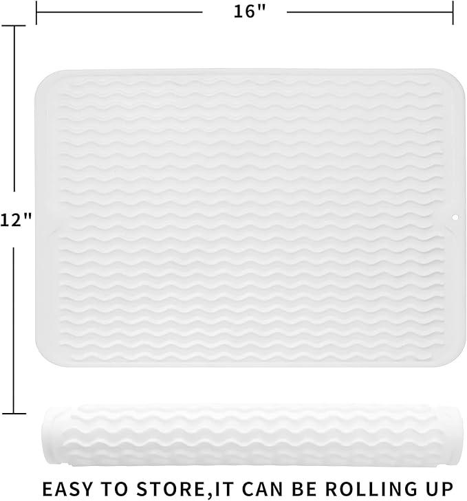 Silicone Dish Drying Mat for Multiple Usage,Easy clean,Eco-friendly,Heat-resistant Silicone Mat for Kitchen Counter or Sink,Refrigerator or drawer liner Translucent L 16 inches x 12 inches - Bloomnest