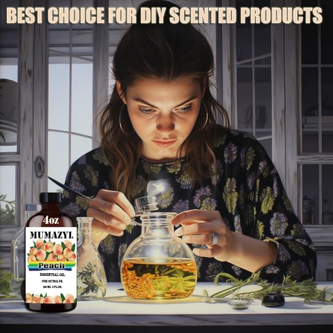 Peach Essential Oil, Peach Oil 4 Fl Oz 120ML for Diffuser Humidifier Yoga Cleaning DIY Candle Soap Making Essential Oils - Bloomnest